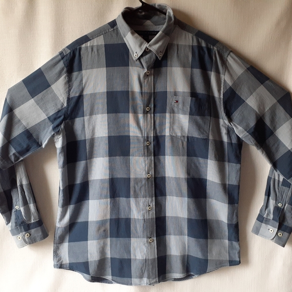 Tommy Hilfiger men's blue plaid long-sleeve button-down shirt size L - Picture 5 of 8